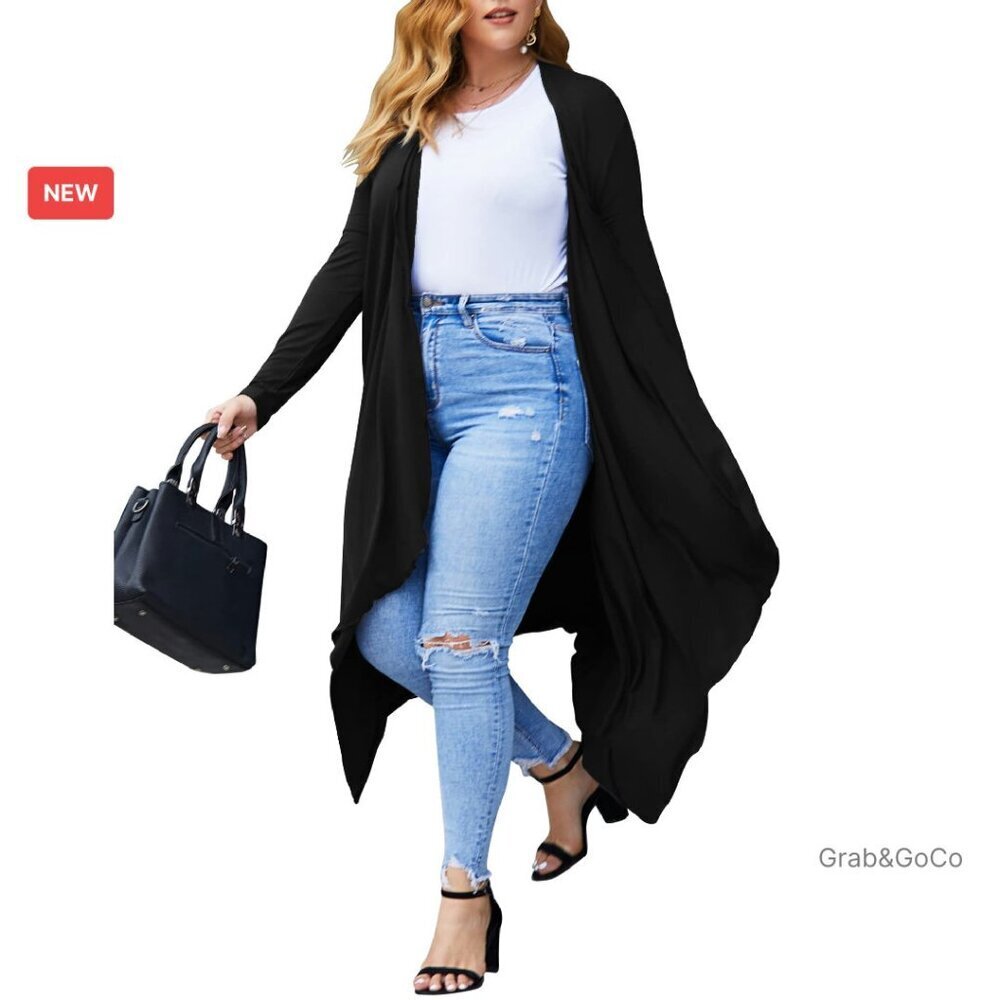 Plus Size Lightweight Duster Cardigan Open Front Long Sleeve Elegant Chic
